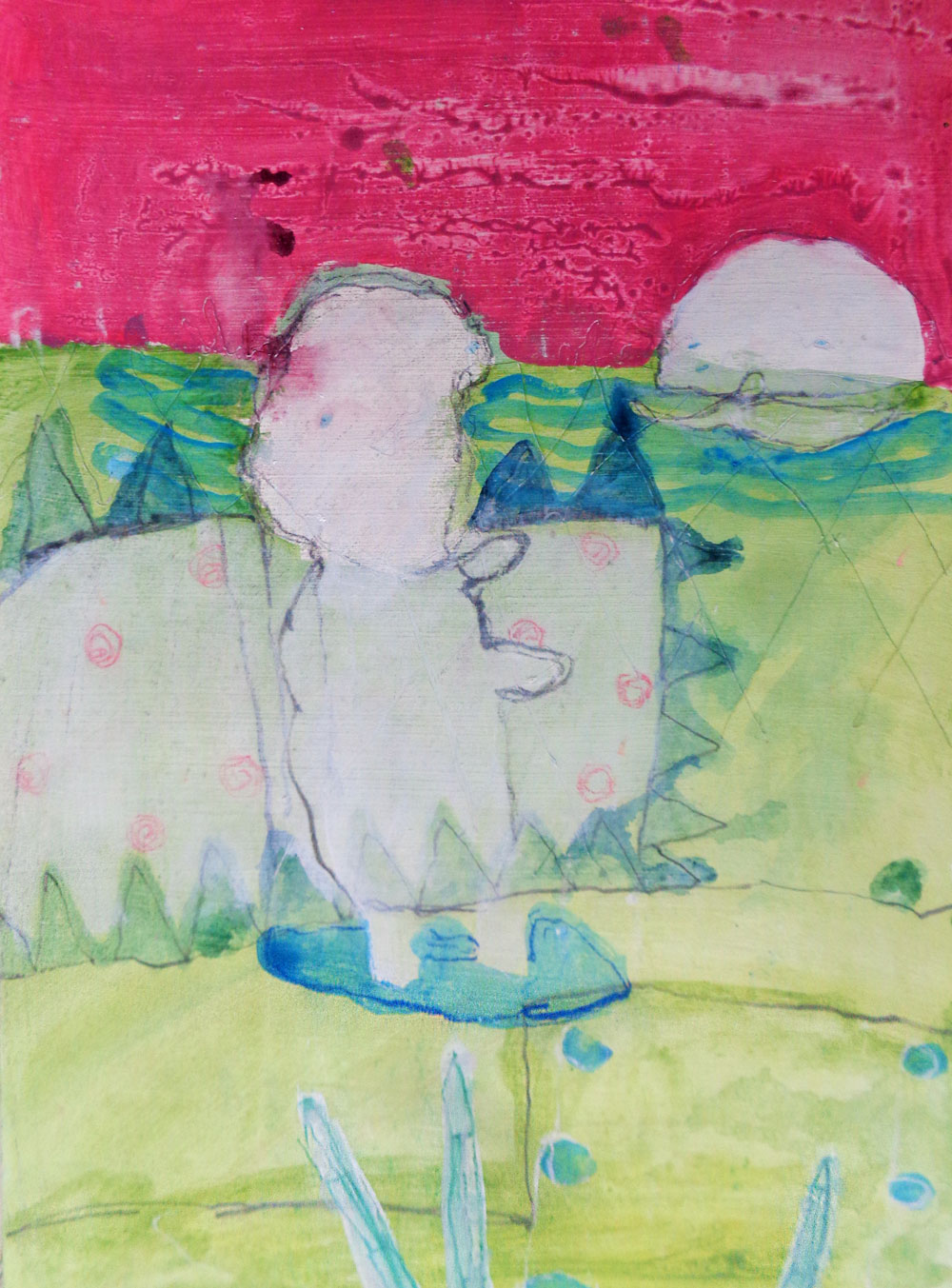 Farbige Arbeit auf Papier von Erik Buchholz – 2